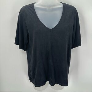 Z Supply Top Women’s S Black Microsuede Short Sleeve Vneck Shirt